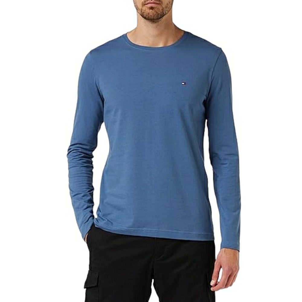 Tommy Hilfiger Crewneck Logo Flag Long Sleeves Blue Cotton T Shirt XXXL/3XL NWT